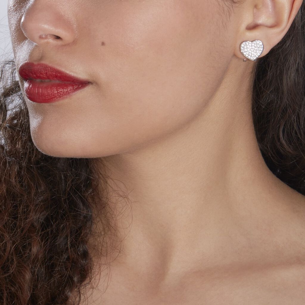 Boucles D'oreilles Puces Darwin Argent Blanc Oxyde - Boucles d'Oreilles Coeur Femme | Histoire d’Or