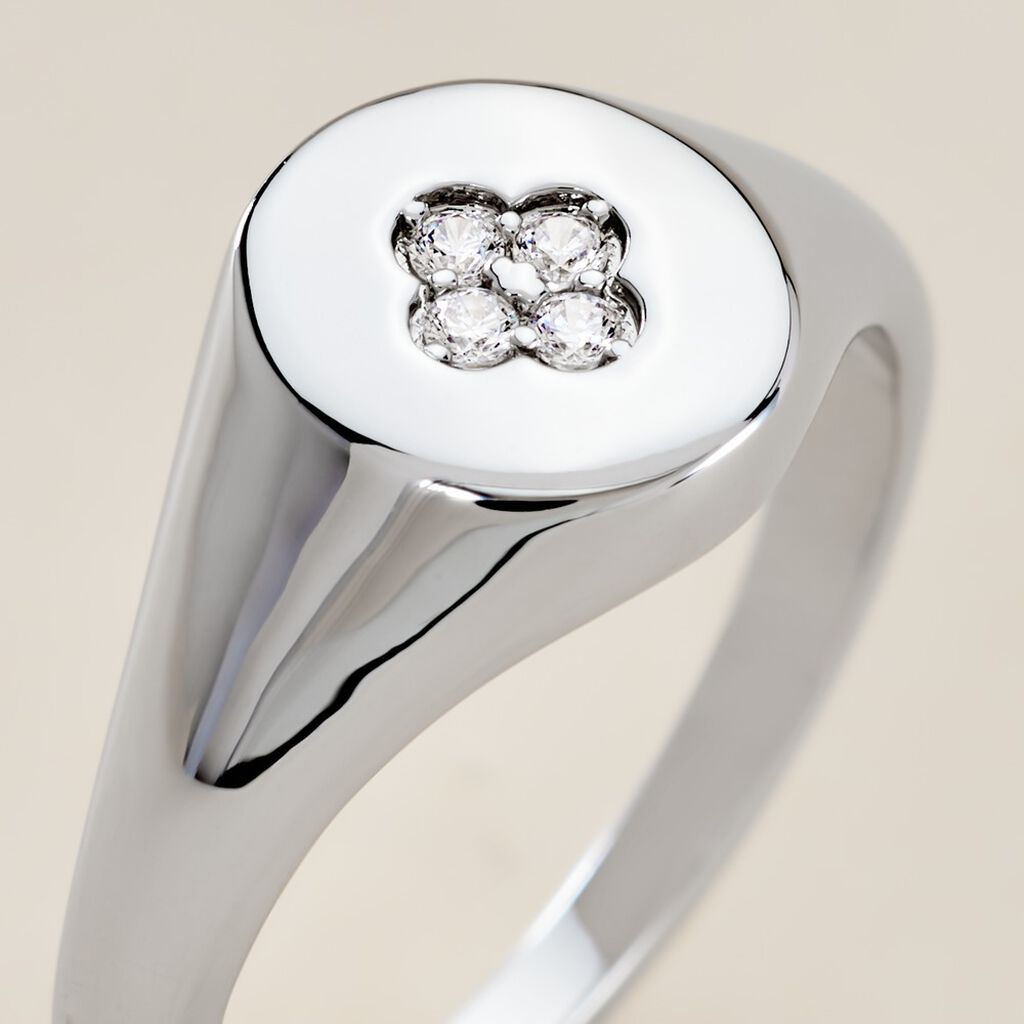 Chevalière Audie Argent Blanc Oxyde De Zirconium - Chevalières Femme | Histoire d’Or