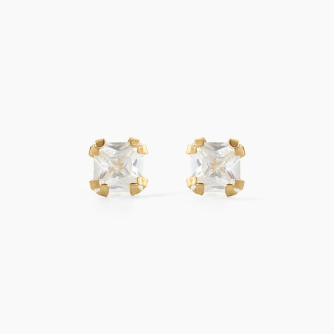 Boucles D'oreilles Puces Doreen Carre Or Jaune Oxyde De Zirconium - Clous d'oreilles Famille | Histoire d’Or