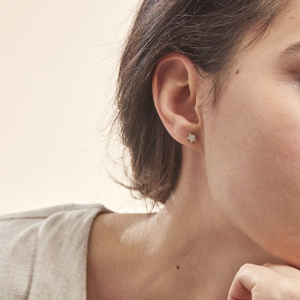 Boucles D'oreilles Puces Elais Etoile 0 Or Jaune Strass - Clous d'oreilles Femme | Histoire d’Or
