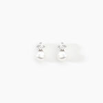 Boucles D'oreilles Puces Eolande Or Blanc Perle De Culture Et Oxyde - Clous d'oreilles Femme | Histoire d&rsquo;Or