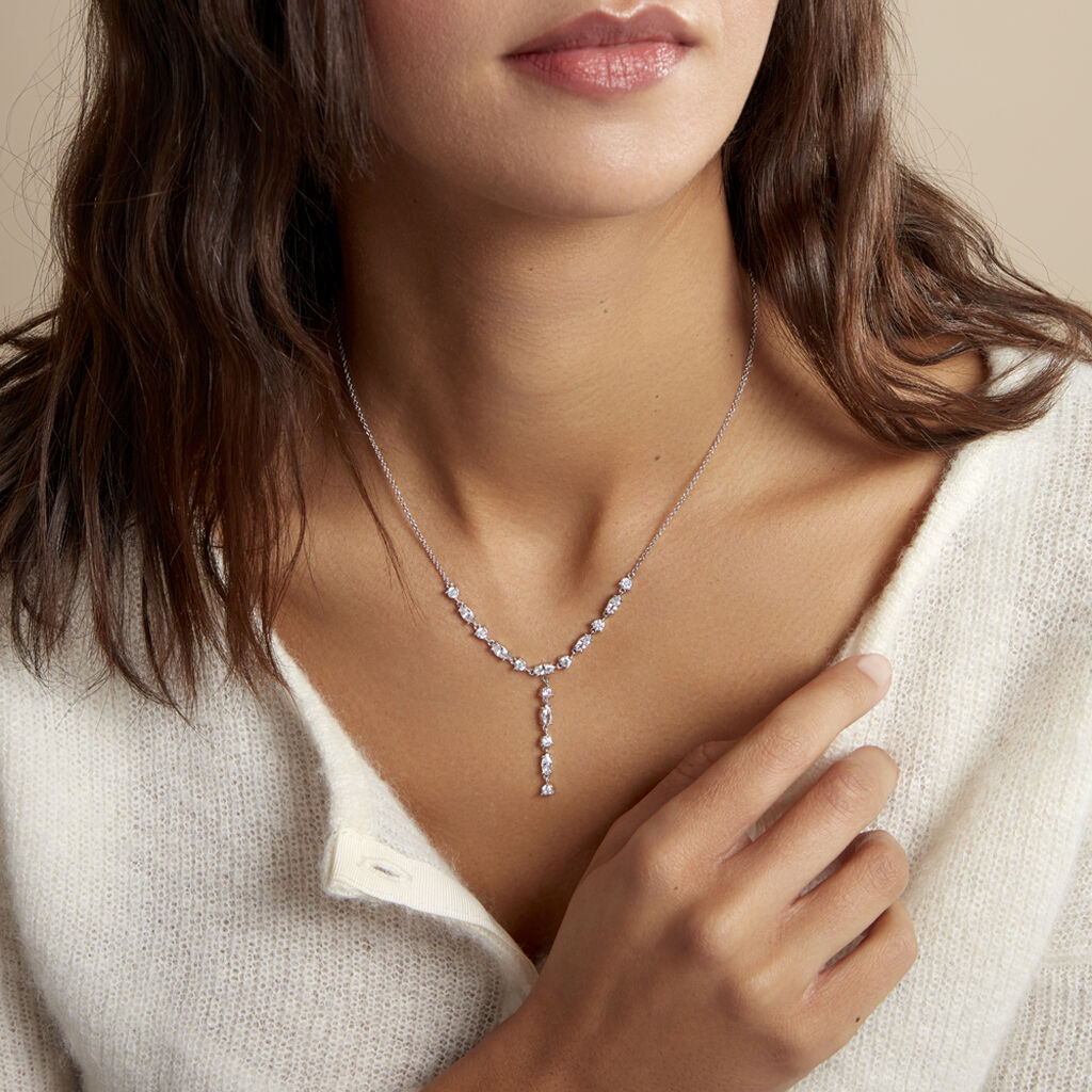 Collier Cravate Argent Blanc Shiny Nights Oxyde De Zirconium - Colliers Femme | Histoire d’Or