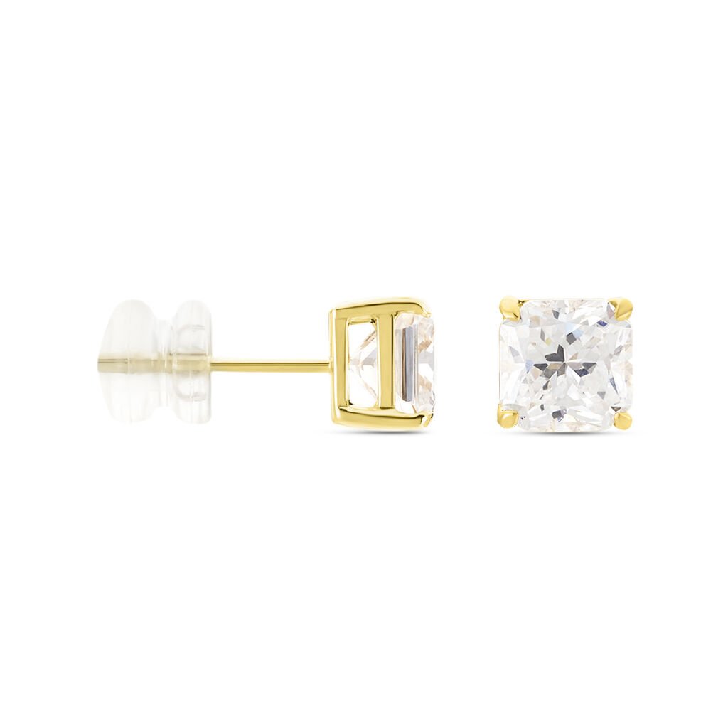 Boucles D'oreilles Puces Doreen Carre Or Jaune Oxyde De Zirconium - Clous d'oreilles Femme | Histoire d&rsquo;Or