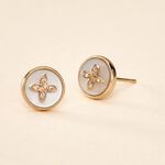 Boucles D'oreilles Puces Talisman Or Jaune Nacre Diamant - Clous d'oreilles Femme | Histoire d&rsquo;Or