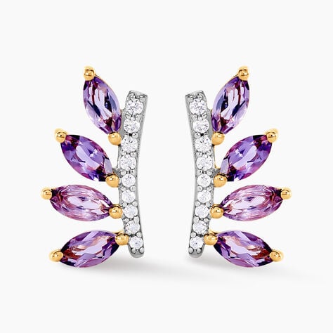 Boucles D'oreilles Puces Tiara Or Jaune Am&eacute;thyste Oxyde De Zirconium - Clous d'oreilles Femme | Histoire d&rsquo;Or