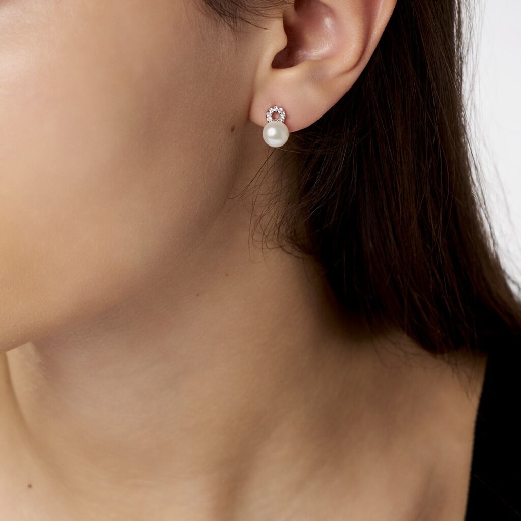 Boucles D'oreilles Pendantes Lilio Argent  Perle De Culture Et Oxyde - Boucles d'oreilles fantaisie Femme | Histoire d’Or