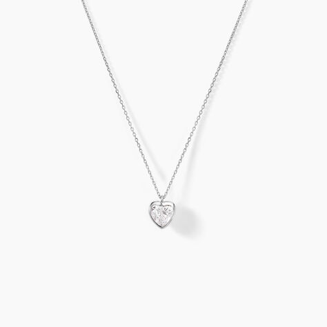 Collier Coeur Serti Clos Or Blanc Oxyde De Zirconium - Colliers Femme | Histoire d’Or