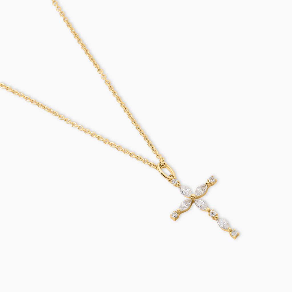 Pendentif Nioclas Argent Dor&eacute; A L'Or 750/1000 Oxyde De Zirconium - Pendentifs Communion Femme | Histoire d&rsquo;Or