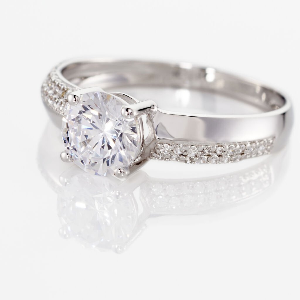 Bague Solitaire Messine Or Blanc Oxyde De Zirconium - Bagues solitaires Femme | Histoire d&rsquo;Or