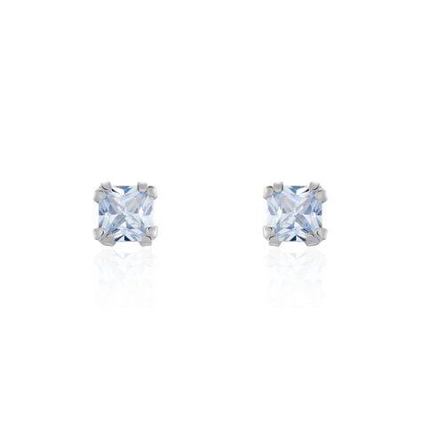 Boucles D'oreilles Puces Doreen Carre Or Blanc Oxyde De Zirconium - Clous d'oreilles Femme | Histoire d’Or