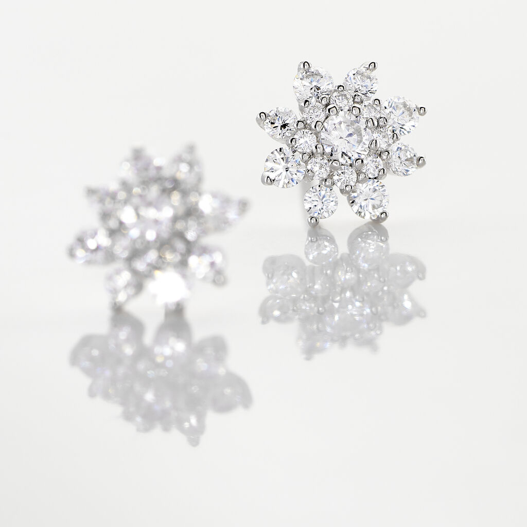 Boucles D'oreilles Puces Lorraine Argent Blanc Oxyde De Zirconium - Boucles d'oreilles fantaisie Femme | Histoire d’Or