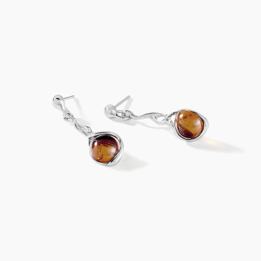 Boucles D'oreilles Pendantes Argent Blanc Ferima Ambre - Boucles d'oreilles fantaisie Femme | Histoire d&rsquo;Or