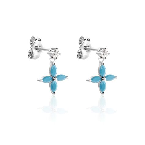 Boucles D'oreilles Puces Bluebirds Argent Blanc Turquoise Oxyde - Boucles d'oreilles fantaisie Femme | Histoire d’Or