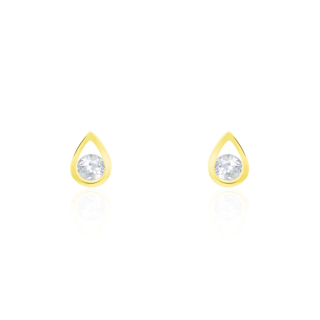 Boucles D'oreilles Puces Helie Goutte Or Jaune Oxyde De Zirconium - Clous d'oreilles Femme | Histoire d’Or