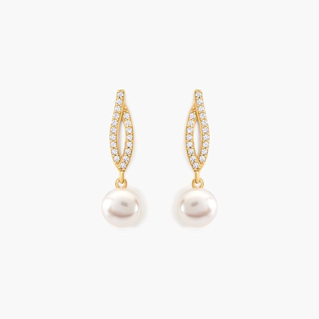 Boucles D'oreilles Pendantes Tesnimae Or Jaune Oxyde Perle De Culture - Boucles d'oreilles pendantes Femme | Histoire d&rsquo;Or