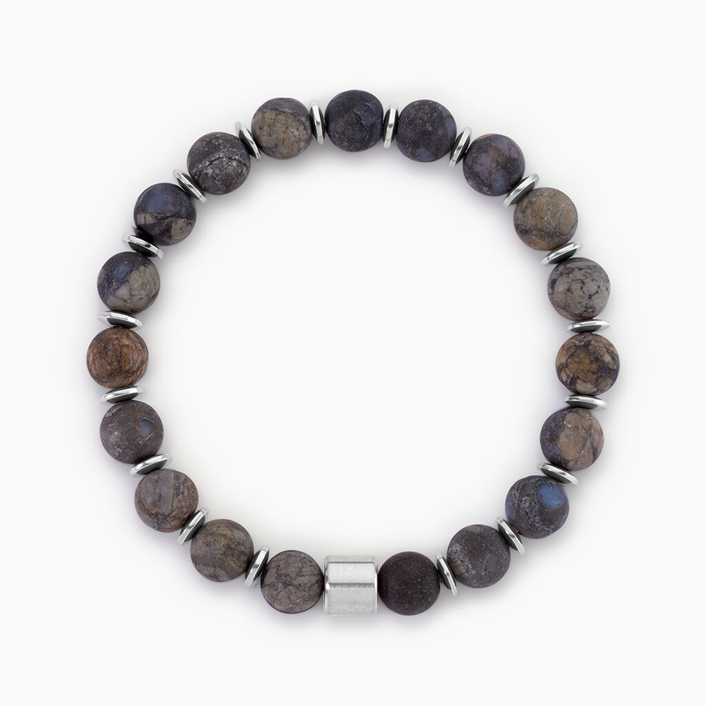 Bracelet Naturel Acier Argent&eacute; Labradorite H&eacute;matite - Bracelets Lithoth&eacute;rapie Homme | Histoire d&rsquo;Or