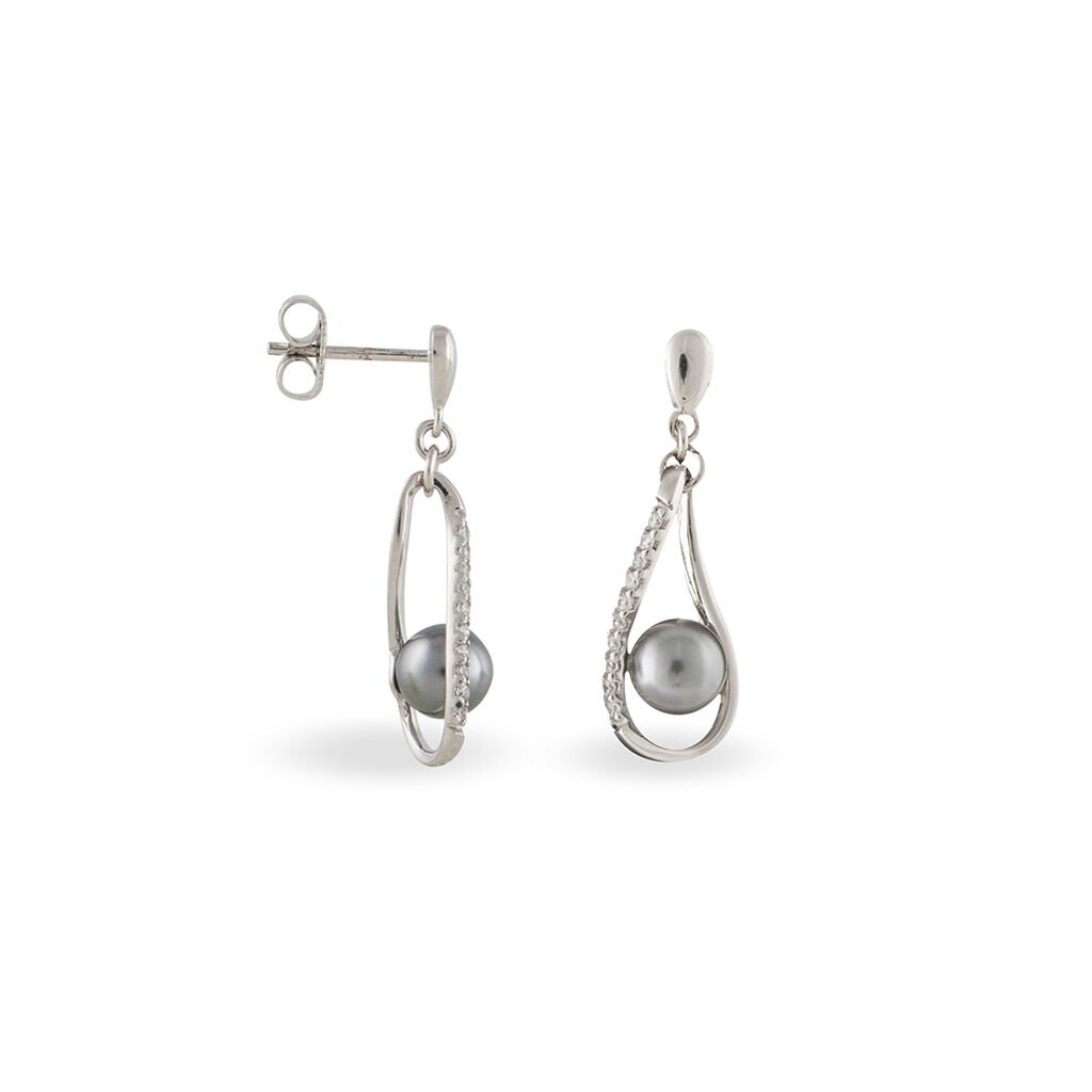 Boucles D'oreilles Pendantes Alexya Argent Perle D'imitation Et Oxyde - Boucles d'oreilles fantaisie Femme | Histoire d&rsquo;Or