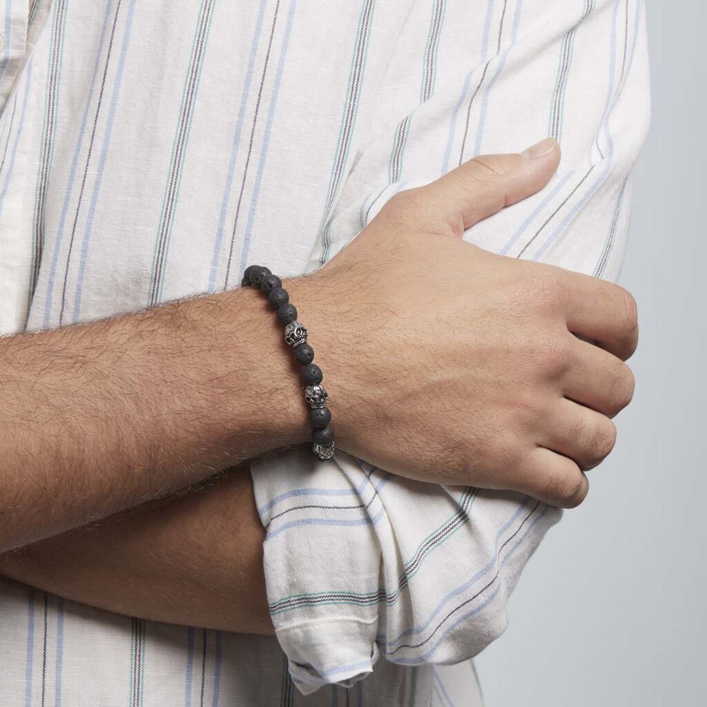 Bracelet Acier Blanc Hantz Pierre De Lave - Bracelets Homme | Histoire d’Or