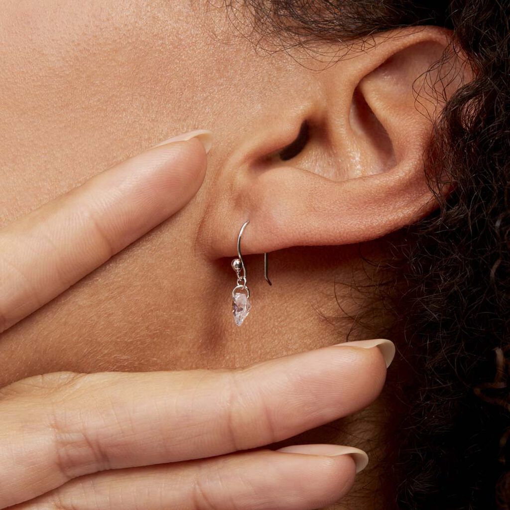 Boucles D'oreilles Pendantes Argent Blanc Sopher Oxydes De Zirconium - Boucles d'Oreilles Coeur Femme | Histoire d’Or