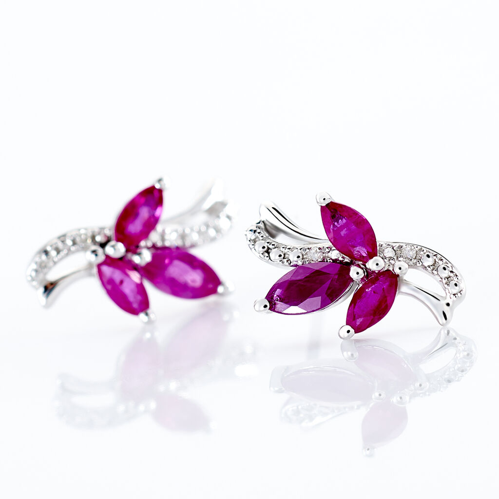 Boucles D'oreilles Puces Angie Or Blanc Diamant Et Rubis - Clous d'oreilles Femme | Histoire d’Or