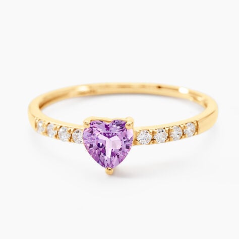 Bague Love Ring Or Jaune Am&eacute;thyste Oxyde De Zirconium - Bagues solitaires Femme | Histoire d&rsquo;Or