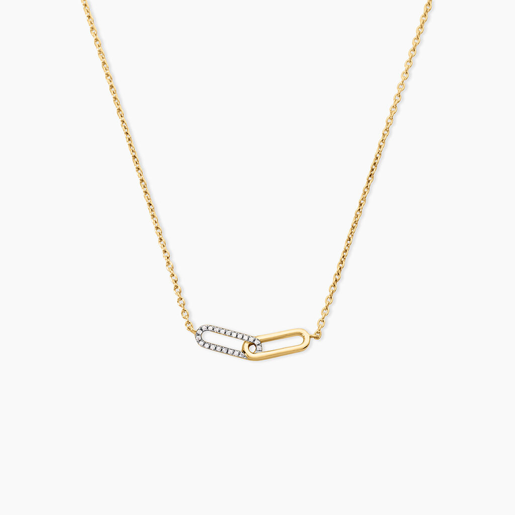 Collier Graphic Lines Argent Dor&eacute; A L'Or 750/1000 Oxyde De Zirconium - Colliers Femme | Histoire d&rsquo;Or