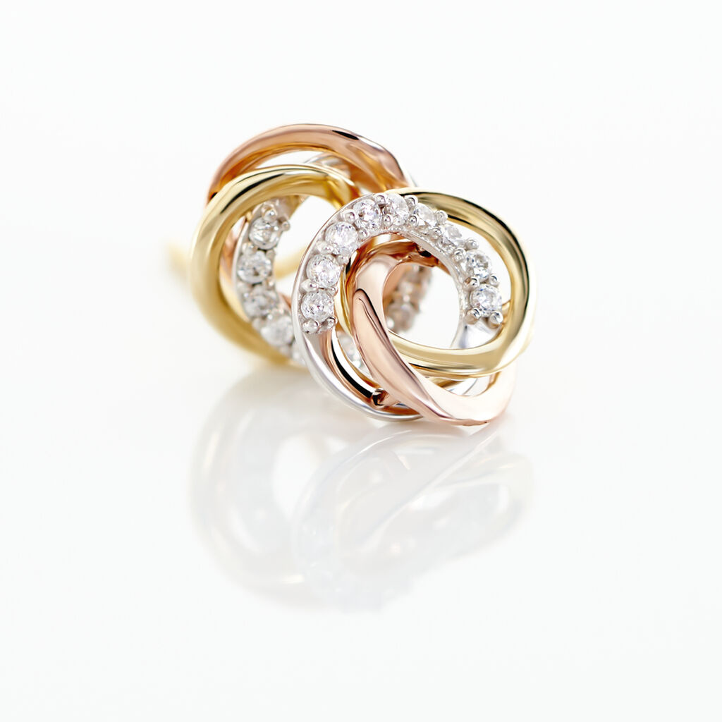 Boucles D'oreilles Puces Amaiur Or Tricolore Oxydes De Zirconium - Clous d'oreilles Femme | Histoire d’Or