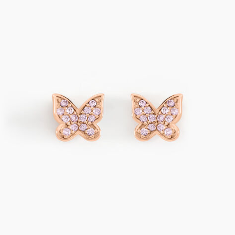 Boucles D'oreilles Puces Anne-lise Argent Rose Oxyde De Zirconium - Boucles d'oreilles fantaisie Femme | Histoire d’Or