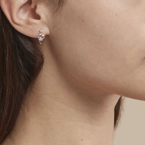Boucles D'oreilles Puces Romance Or Blanc Oxyde De Zirconium - Boucles d'Oreilles Coeur Femme | Histoire d’Or