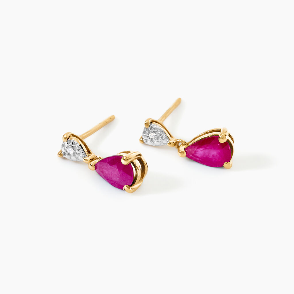 Boucles D'Oreilles Puces Porfirio Or Jaune Rubis Diamant - Clous d'oreilles Femme | Histoire d&rsquo;Or