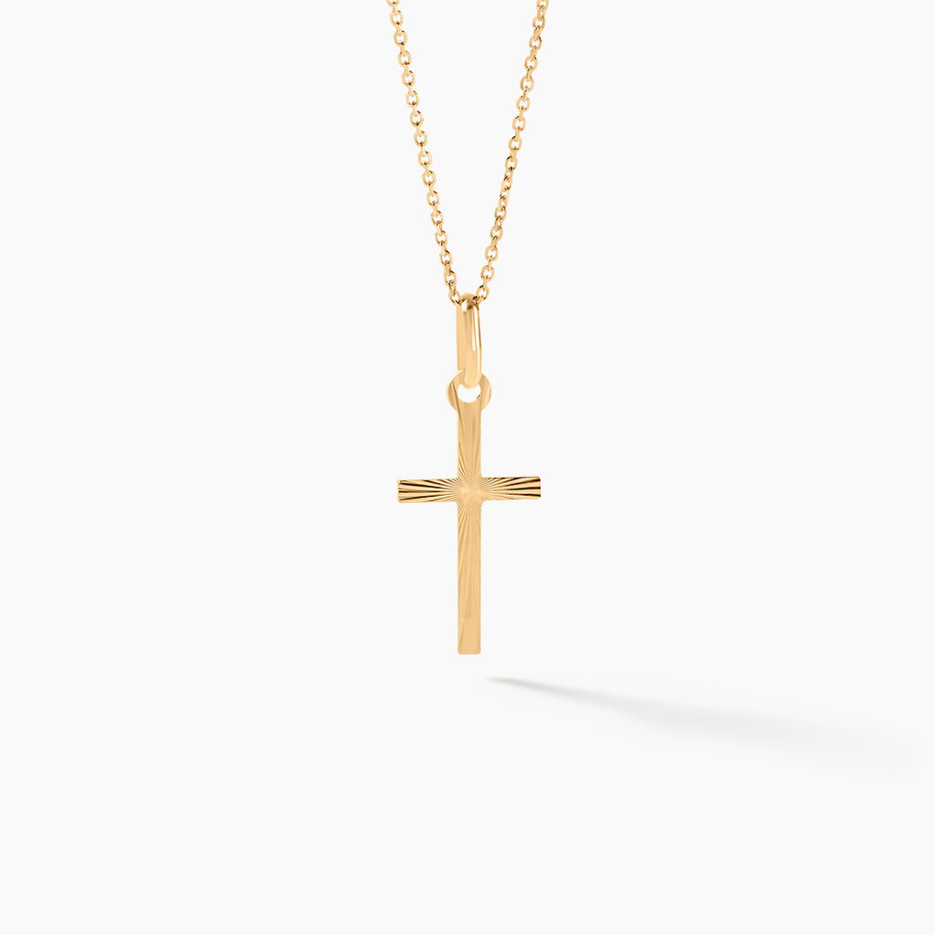 Pendentif Bathilde Croix Striee Or Jaune - Pendentifs Baptême Unisex | Histoire d’Or