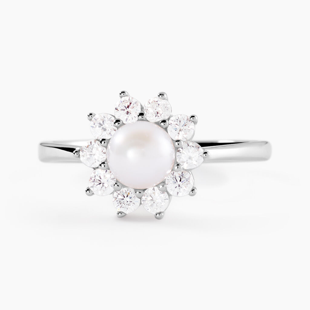 Bague Argent Blanc Cheri Perle De Culture Oxydes De Zirconium - Bagues solitaires Femme | Histoire d&rsquo;Or