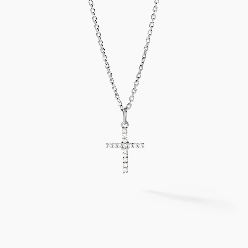 Pendentif Glacen Croix Or Blanc Oxyde De Zirconium - Pendentifs Communion Famille | Histoire d&rsquo;Or