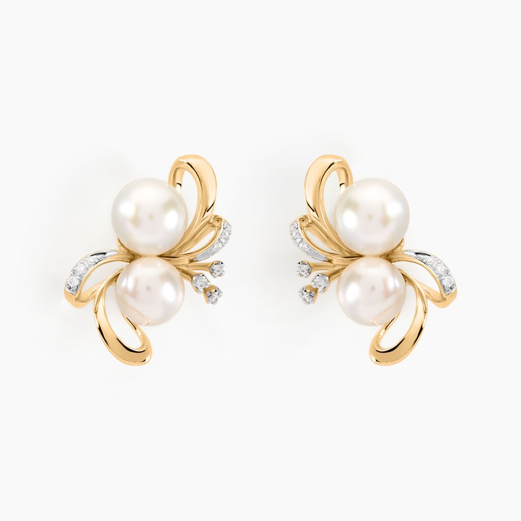 Boucles D'oreilles Puces Wandula Or Jaune Perle De Culture Et Diamant - Clous d'oreilles Femme | Histoire d&rsquo;Or