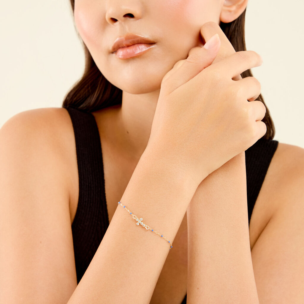 Bracelet Polka Argent Jaune Email Bleu Oxyde De Zirconium - Bracelets Chretiens Femme | Histoire d&rsquo;Or