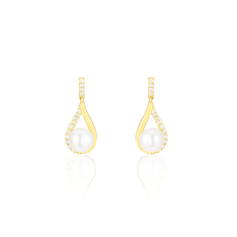 Boucles D'oreilles Pendantes Helin Or Jaune Perle De Culture Et Oxyde - Boucles d'oreilles pendantes Femme | Histoire d’Or