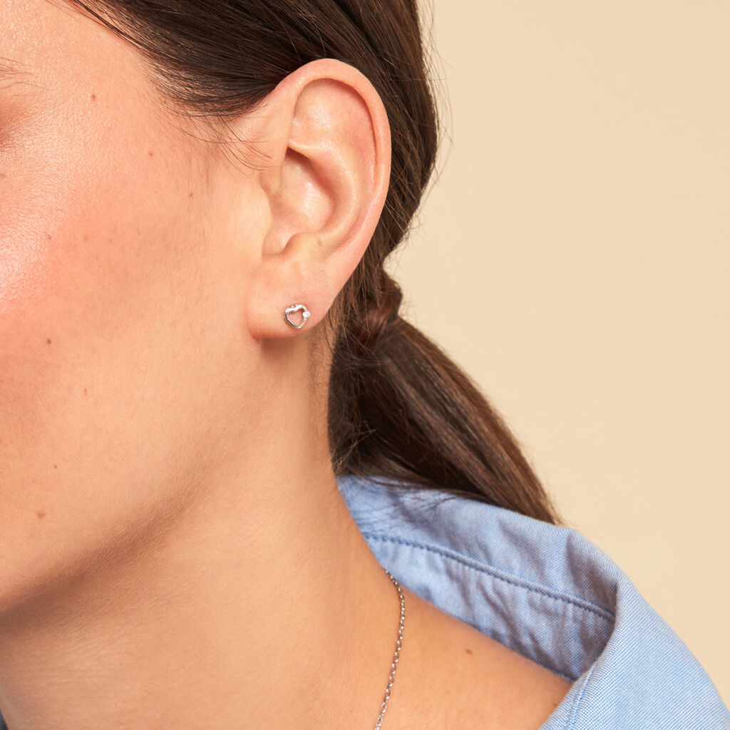 Boucles D'oreilles Puces Elyn Argent Blanc Oxyde De Zirconium - Boucles d'oreilles fantaisie Femme | Histoire d&rsquo;Or