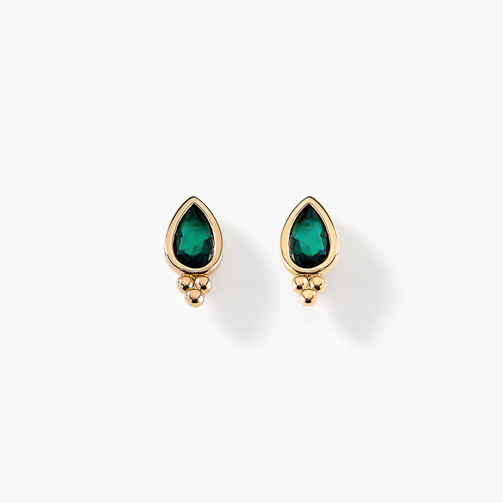 Boucles D'oreilles Puces Marika Plaqu&eacute; Or Dor&eacute; Pierre D'imitation - Boucles d'oreilles fantaisie Femme | Histoire d&rsquo;Or