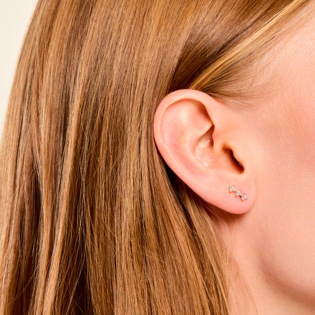 Boucles D'Oreilles Puces Lorens Argent Dor&eacute; A L'Or 750/1000 Oxyde De Zirconium - Boucles d'oreilles fantaisie Enfant | Histoire d&rsquo;Or