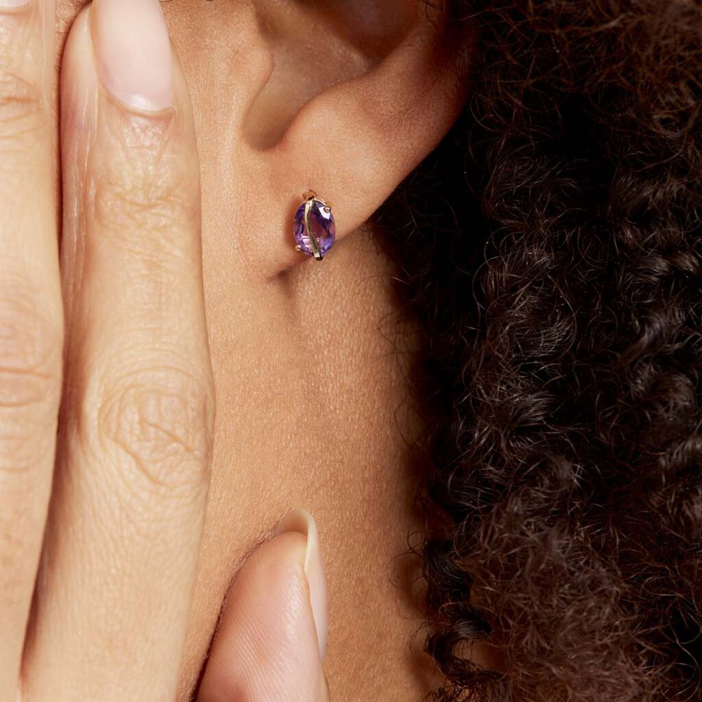 Boucles D'oreilles Puces Or Jaune Prudencia Améthystes - Clous d'oreilles Femme | Histoire d’Or