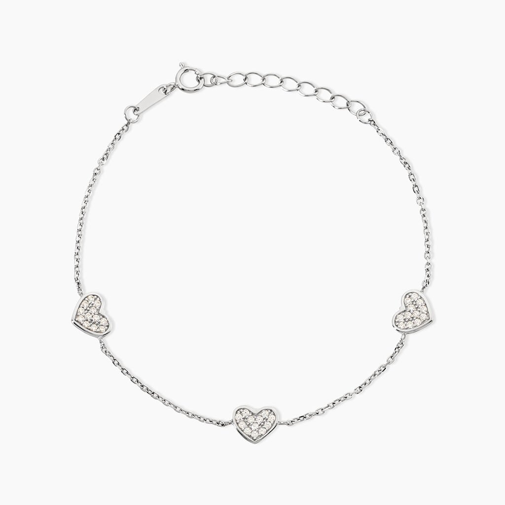 Bracelet Petit Coeur Argent Blanc Oxyde De Zirconium - F&ecirc;te des m&egrave;res Femme | Histoire d&rsquo;Or