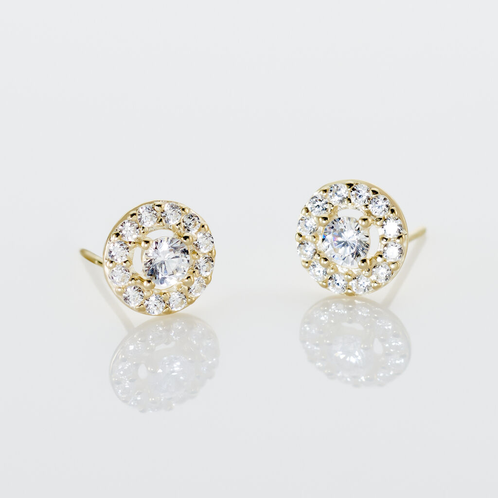 Boucles D'oreilles Puces Tahera Or Jaune Oxyde De Zirconium - Clous d'oreilles Femme | Histoire d&rsquo;Or