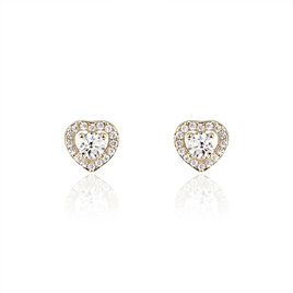 Boucles D'oreilles Puces Alais Plaqué Or Jaune Oxyde De Zirconium - Boucles d'Oreilles Coeur Femme | Histoire d’Or
