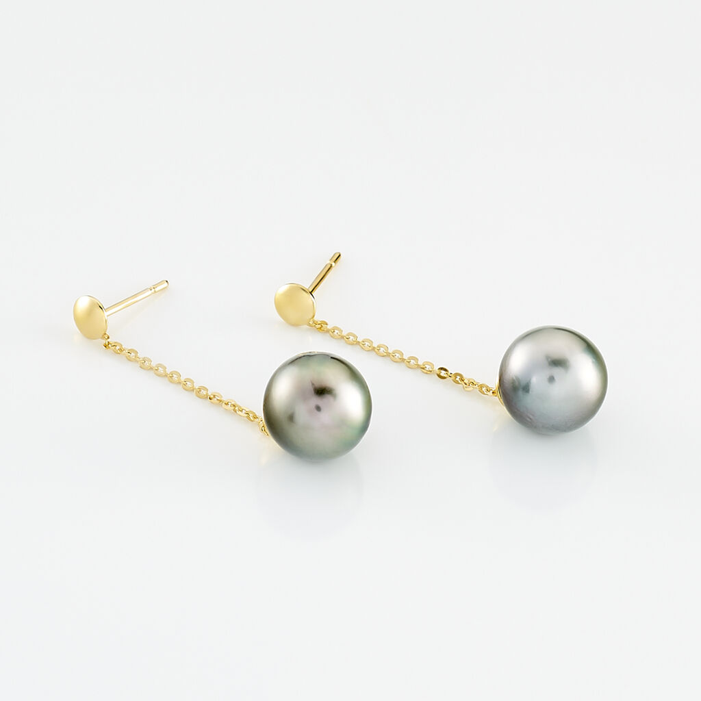 Boucles D'oreilles Puces Marie-noela Or Jaune Perle De Tahiti - Boucles d'oreilles pendantes Femme | Histoire d’Or