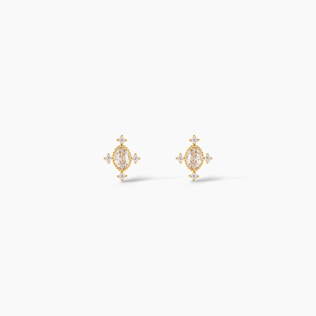 Boucles D'Oreilles Puces Nawelle Or Jaune Oxyde De Zirconium - Clous d'oreilles Femme | Histoire d&rsquo;Or