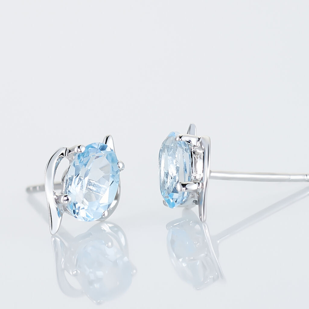 Boucles D'oreilles Puces Vrille Ovale Or Blanc Topaze - Clous d'oreilles Femme | Histoire d’Or