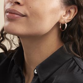 Créoles Ava Bords Diamantés Argent Rose - Boucles d'oreilles créoles Femme | Histoire d’Or