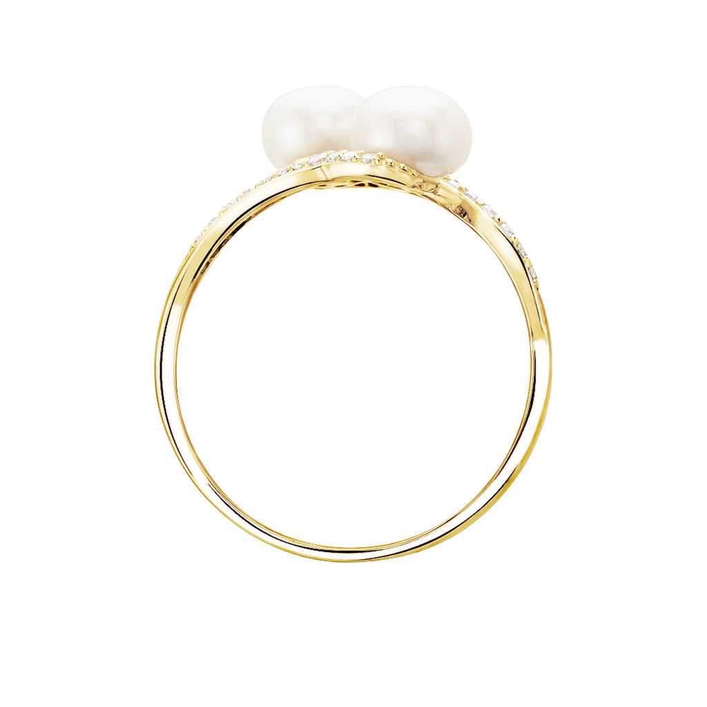 Bague Loeva Or Jaune Perle De Culture Et Oxyde De Zirconium - Bagues avec pierre Femme | Histoire d&rsquo;Or
