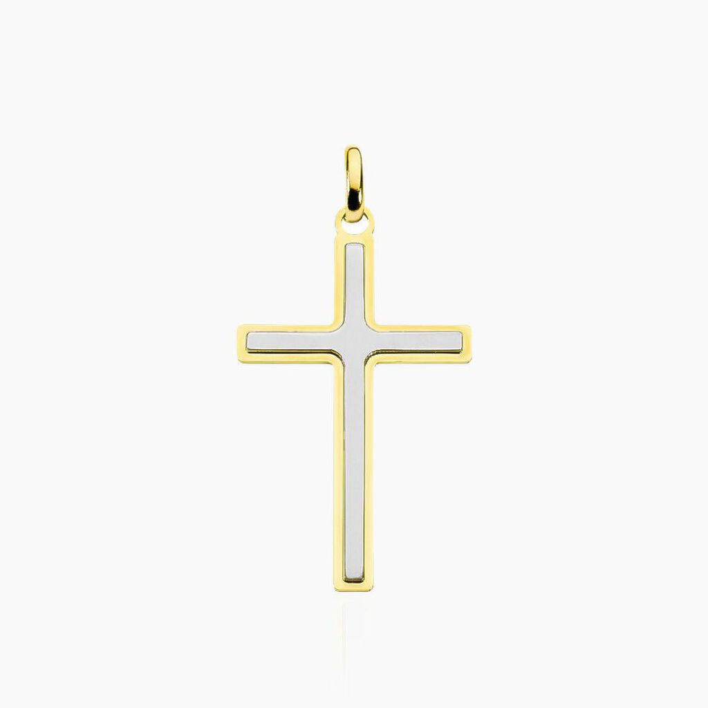 Pendentif Casey Croix Or Bicolore - Pendentifs Bapt&ecirc;me Famille | Histoire d&rsquo;Or