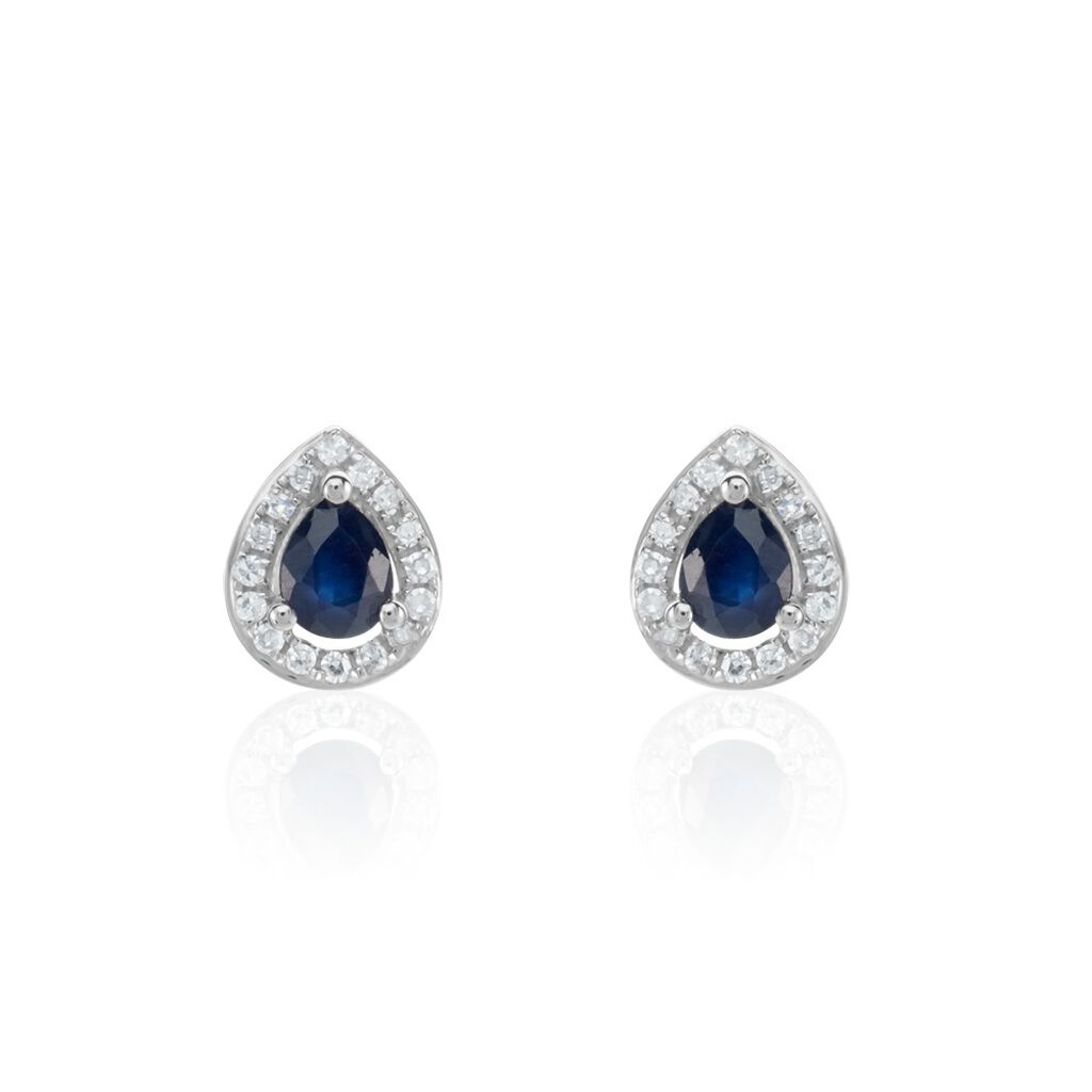 Boucles D'oreilles Puces Or Blanc Elheme Saphir - Clous d'oreilles Femme | Histoire d&rsquo;Or